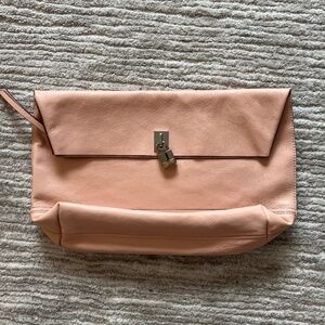 Henri Bendel blush pick leather fold over clutch with signature lock